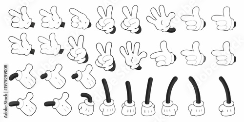 Collection of cartoon white gloves and wrist cuffs in various poses