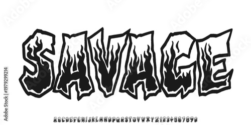Savage Font ,A spooky cartoon display font with dripping horror style, perfect for Halloween and fun scary designs.grunge texture. vector illustration 
