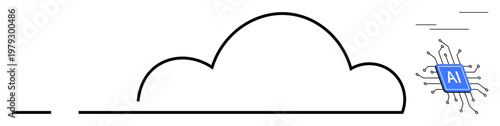 Cloud computing, AI technology, data storage, digital transformation, automation, connectivity. Minimalist cloud icon alongside an AI chip. Cloud computing and AI technology concept