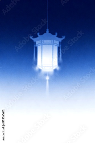 Traditional Chinese Lantern in Blue Gradient Background