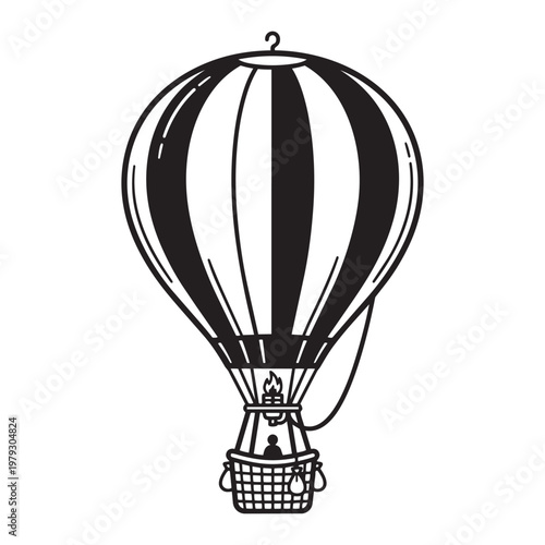 Hot air balloon vector illustration outline, simple transport icon in flat design isolated on background.