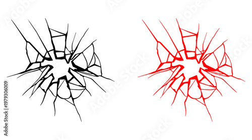 Cracked Glass Abstract Icon Set – Shattered Texture Vector Illustration