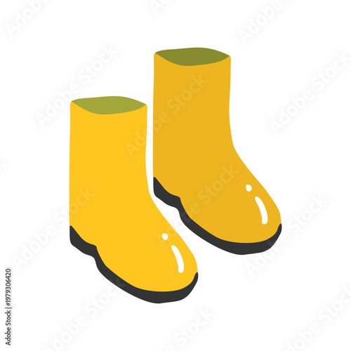 黄色の長靴のフラットデザインイラスト　梅雨の時期の雨具素材