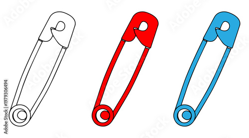 Paperclip and Safety Pin Icon Set – Office Attachment Tool Vector