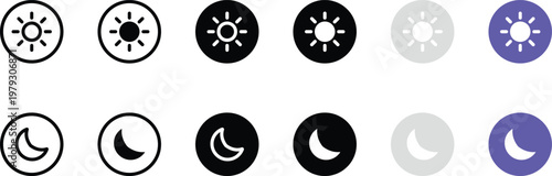Sun and moon in black white grey and purple circles celestial body astronomical weather