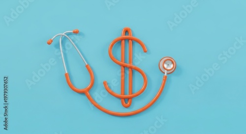 Healthcare costs concept with orange stethoscope and dollar sign