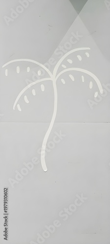 White Palm Tree Line Art  — Boho Tropical Grunge Art Background for Summer Branding and Beach Lifestyle Design.