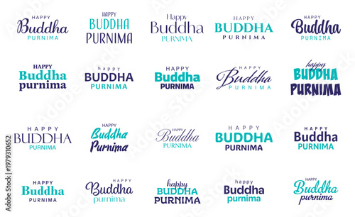 Happy Buddha Purnima creative typography set vector design on white background.