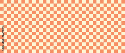 Beige and peach checkered seamless vector pattern. Endless orange retro groovy background. Hippie summer 70s print. Pastel y2k carnival banner.