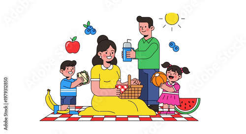 Family Picnic Celebration Outdoors Enjoying Nature's Bounty A Wholesome Gathering