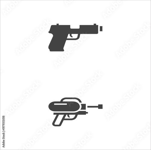 Isolated vector illustration of handgun pistol rifle and bullets representing weapons military war crime and danger concept