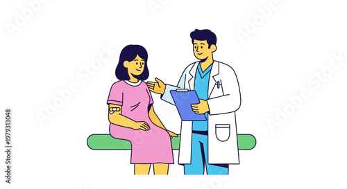 A doctor consulting with a pregnant patient, discussing health and care during pregnancy