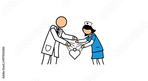 Healthcare professionals collaborate to present a heart symbol, representing care and compassion