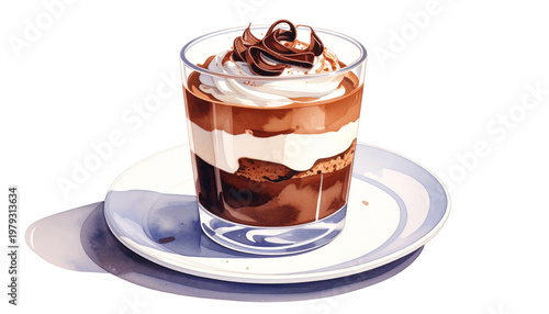 Chocolate Mousse Parfait Watercolor Illustration