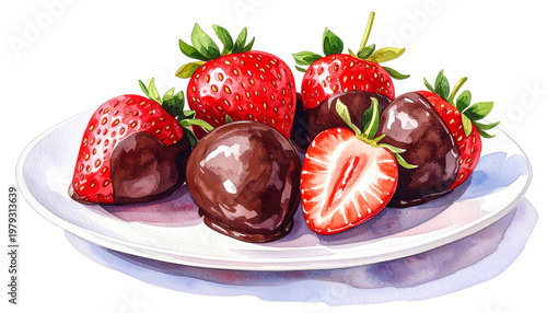 Chocolate Covered Strawberries Watercolor Painting