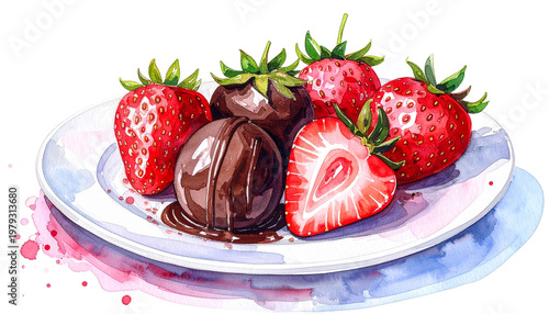 Chocolate Covered Strawberries Watercolor Painting