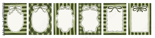 Photos Retro whimsical greeting card design with ribbon and bow frames for dinner cards, invitations, tags and holiday stationery