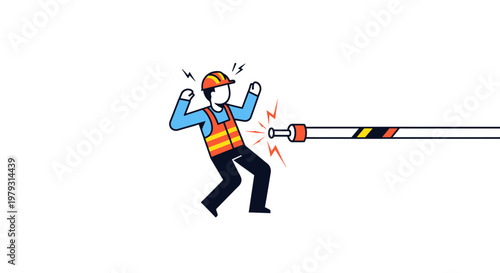 Electrician suffering an electric shock from a damaged cable.