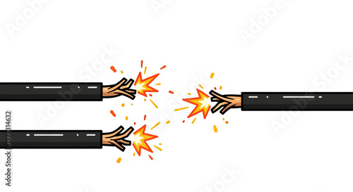 Electrical wires sparking with exposed copper, creating a dangerous short circuit.