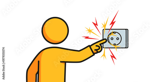Person touching electrical outlet causing sparks danger.
