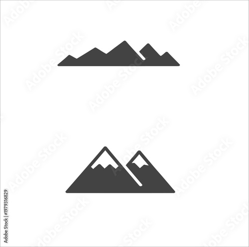 Simple vector illustration of the pyramids of Giza in Egypt styled like mountains with snowy peaks under a bright sun in a clean landscape design