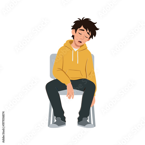 Man sitting on a chair looking sad and exhausted indoors