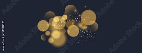 Shimmering bokeh gold particles with glowing light effects create a festive luxury background. Sparkling golden confetti and stardust enhance the magical holiday atmosphere.