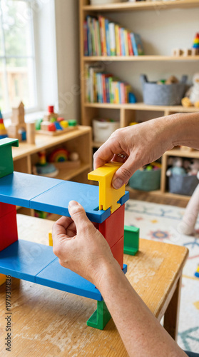 Colorful Building Blocks in a Child's Playroom During Creative Playtime Activity