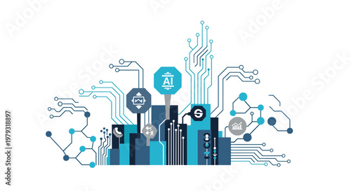 Minimalist design conveying interconnectedness and technological advancement. Suitable for digital marketing, modern website backgrounds, or illustrat