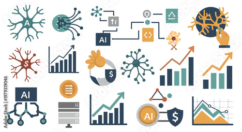 Modern illustration depicting an artificial intelligence neural network, conveying concepts of innovation, connectivity, and future technology for web