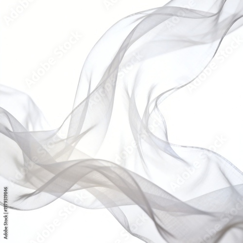Flowing Transparent Fabric on White Background