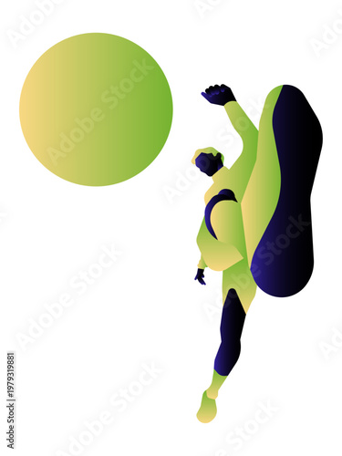 Dynamic graphic illustration of a football player making a stylized bicycle kick over a large stylized green soccer ball.