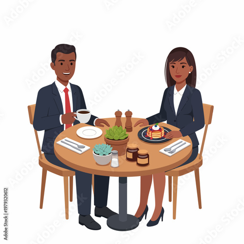 Business colleagues enjoying a meal together.