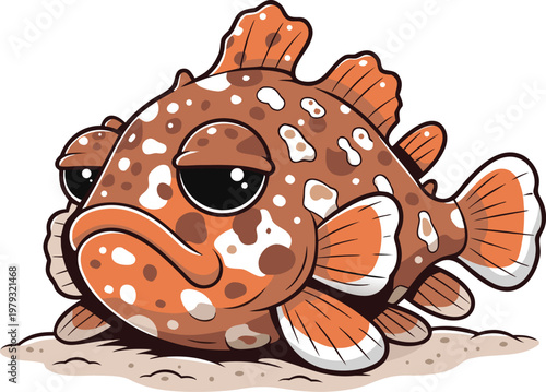 grumpy spotted fish on sand vector illustration