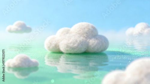 Fuzzy White Clouds Reflecting on Turquoise Water