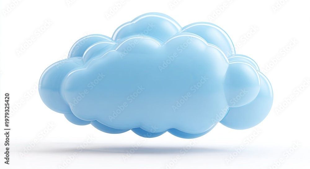 Obraz premium Fluffy, cartoon-style light blue cloud isolated on a white background
