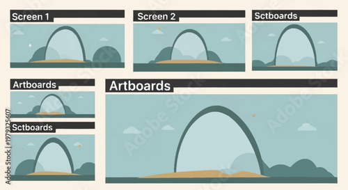 Graphic design artboards for illustration project.