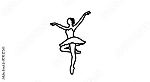 Elegant ballerina silhouette performing graceful ballet dance pose against white backdrop