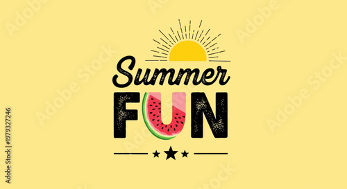 Vibrant summer fun graphic illustration with colorful typography and watermelon accents