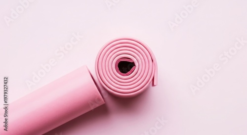 Rolled pink yoga mat on a light pink background fitness and wellness