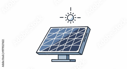 Solar panel illustration with sun symbol.