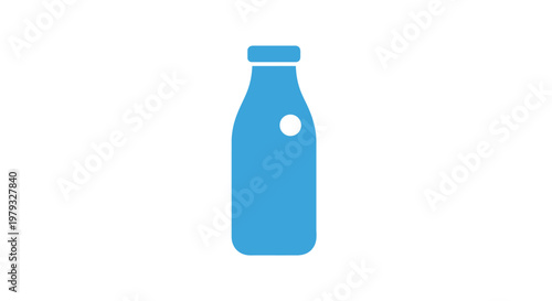 Minimalistic blue bottle icon representing milk or beverage on a clean white background