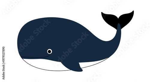 Minimalistic Illustration of a Blue Whale with Simplistic Design and White Background