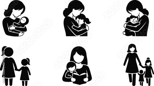 Mother and child icons a collection of silhouettes depicting maternal love