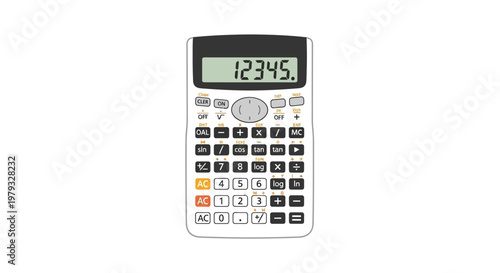 Scientific calculator displaying the number 12345. on a plain white background