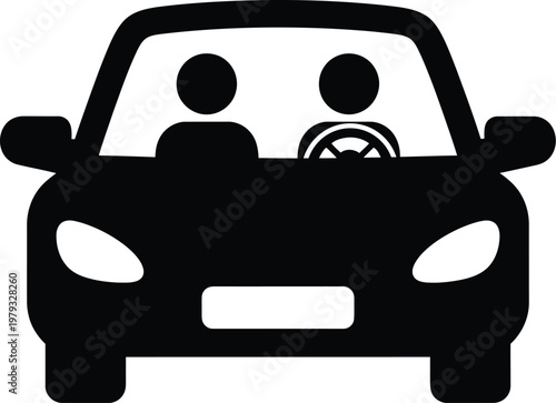 Car icon featuring a driver and passenger illustrates travel safety guidelines and modern transportation services for daily.