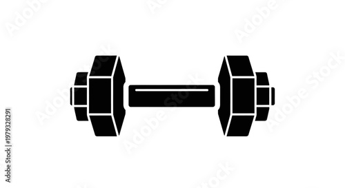 Silhouette illustration of a weightlifting dumbbell isolated on a clean white background