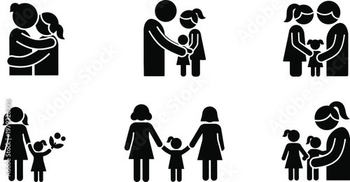 Family relationships icon set diverse connections and affectionate moments