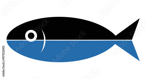 Stylized fish illustration with a modern, minimalist design and two-tone color scheme