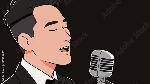 Stylized Man Singing into Retro Microphone